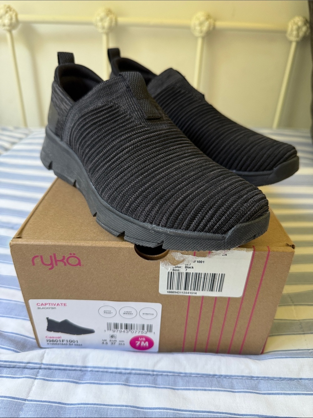 Ryka Black Knit Slip-On Athletic Shoe